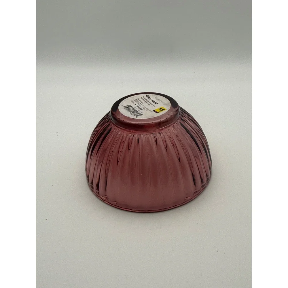 True Living Purple Glass Bowl Ribbed Fluted Amethyst Small Serving Dish New